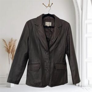 Worthington Vintage 90s Dark Brown Soft Lambskin Leather Blazer Jacket M